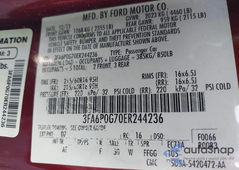 2014 Ford Fusion S from USA, damaged, VIN 3FA6P0G70ER244236